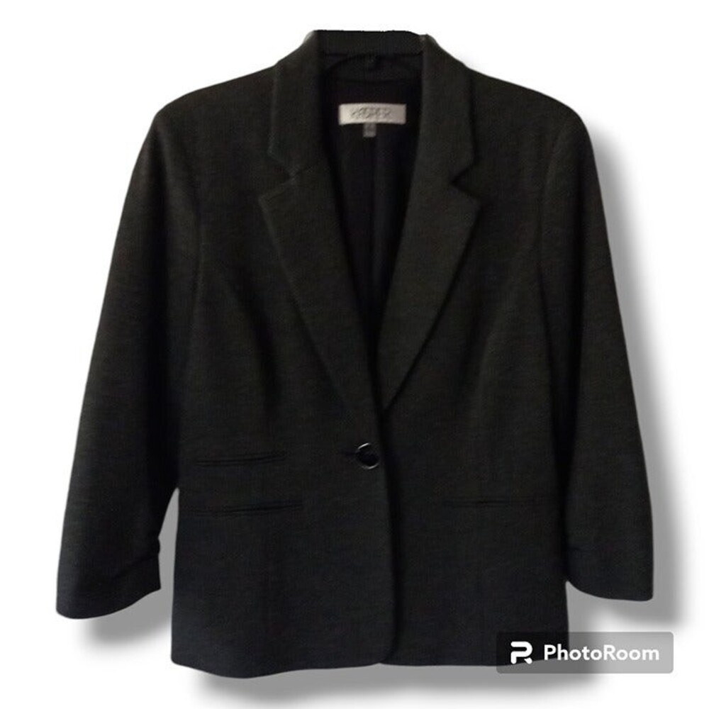 Kasper Crepe One Button Blazer-Size6-Dk Gray-Notched Collar-Lined-Shoulder Pads
